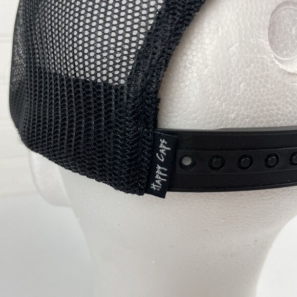 Happy To Be Here Smiley Double Blind Black Sherpa Trucker Snapback Mesh Hat Cap - Picture 4 of 9